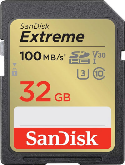 SanDisk 32GB Extreme SDHC card, up to 100 MB/s UHS-I Class 10, U3, V30