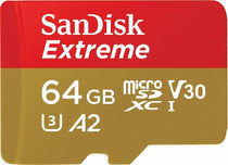 64GB SanDisk Extreme micro SD XC Memory Card V-Class 30 U3 4K Video A2 100MB/s